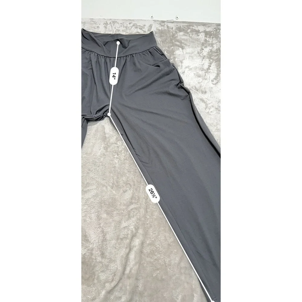 Gracyoga Lounge Pants Size L Gray Wide Leg Yoga Palazzo High Rise Pockets Comfy